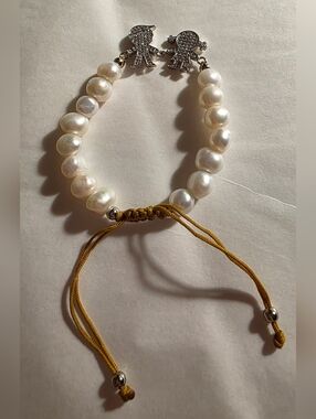 Freshwater Pearl Slider Bracelet with Silver Tone Charm